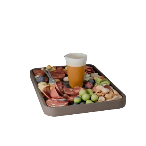Banquet Charcuterie Board Realistic 3D model, three-quarter studio render, showing ceramic, arranged serving layout.