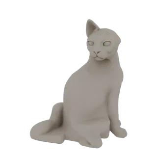 3D model of a light gray Sphinx cat sitting gracefully, looking to the side with its ears perked.