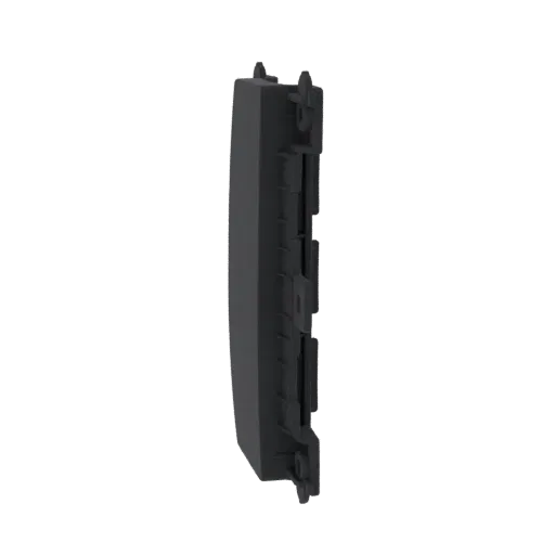 Side view of a dark gray curved panel with visible mounting brackets on the right edge, isolated on a white background.