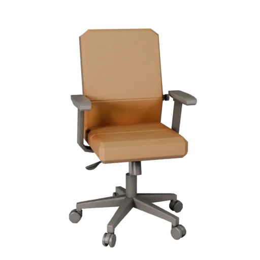 Modern Office Chair Low Poly 3D model, office, game viewport three-quarter view, wood detail.