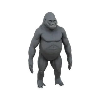 Modelo 3D detallado de un gorila macho plateado musculoso de pie, mostrando su físico potente y texturas realistas.