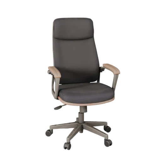 Industrial Office Chair 3D model, office, three-quarter front view, Unreal Engine viewport, wood detail.