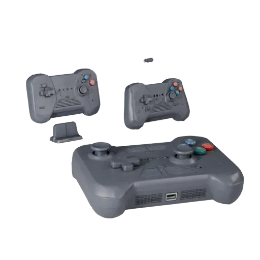 Next Gen Arcade Stick 3D model, three-quarter front view, AR viewer studio render, showing matte plastic, form detail.
