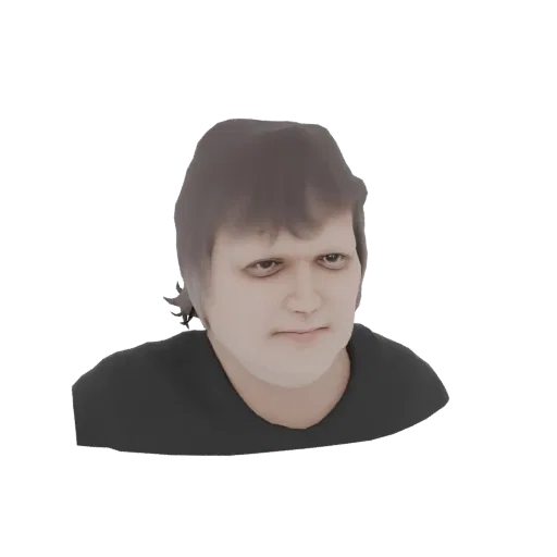 3D model of an AI-generated male head with short brown hair, neutral expression, and dark clothing.