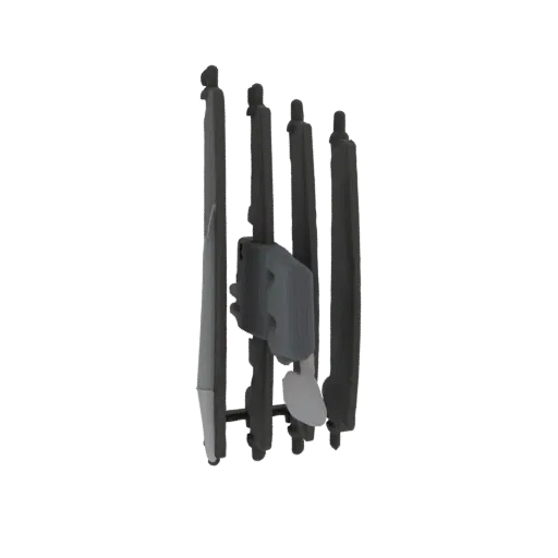 Render de modelo 3D de un par de pinzas de cocina modernas, mostradas en una pose neutral.