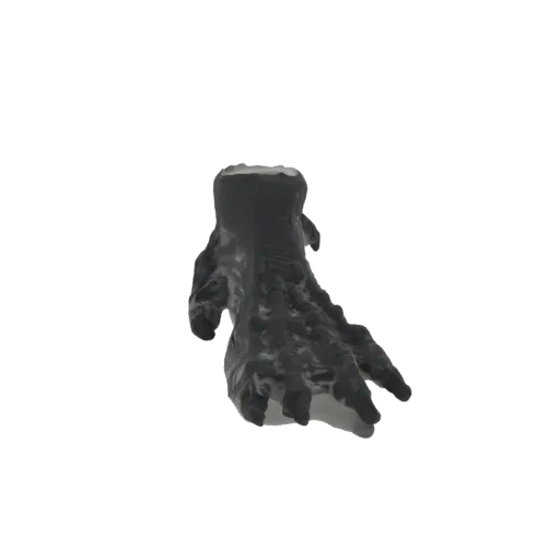 Un modello 3D scuro e dettagliato di un artiglio di gargoyle, con artigli affilati estesi.