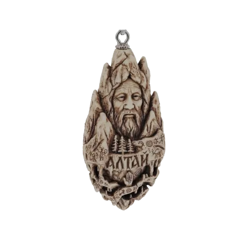 3D model of an ancient sage's face emerging from a mountain, with intricate carvings and symbols.