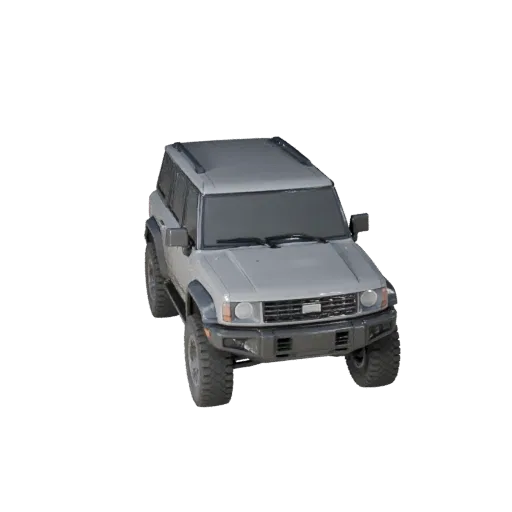 Modèle 3D SUV familial, vue de jeu en trois quarts, atout véhicule prêt pour Unreal Engine avec garde au sol surélevée, volum