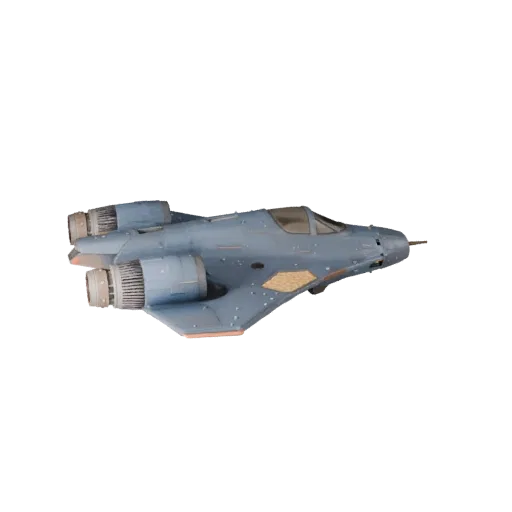 Modelo 3D Starfighter Pronto para Jogo, vista de estúdio em três quartos, ativo de veículo pronto para produção com silhueta