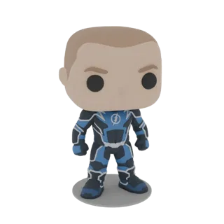 مجسم ثلاثي الأبعاد لكيد فلاش ببدلته الزرقاء، بأسلوب Funko Pop، يقف على قاعدة دائرية رمادية.