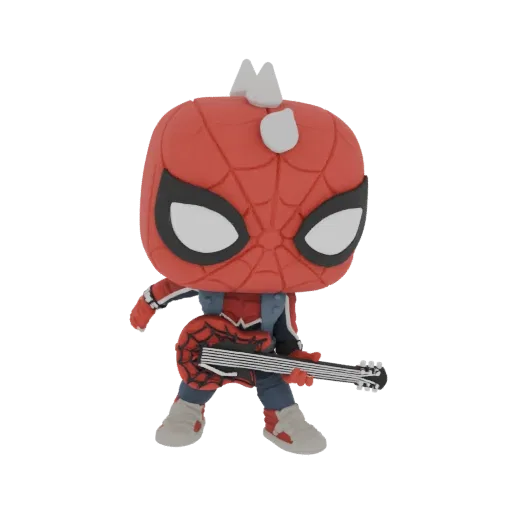 3D model of Spider-Punk character with a mohawk, wearing his suit and holding an electric guitar.