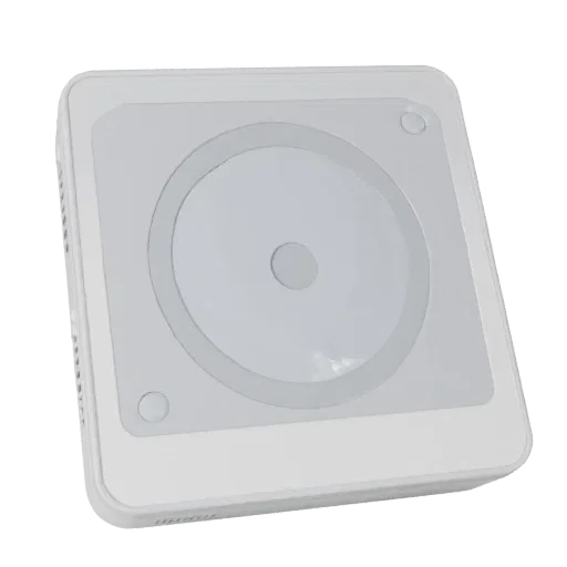 Minimal Smart Thermostat Realistic 3D model, three-quarter studio render, showing white plastic, form detail.