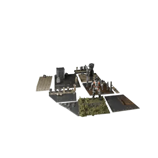 Urban Miniature Scene modular kit 3D model preview showing layered parts, top-down kitbash view, depth and display scale