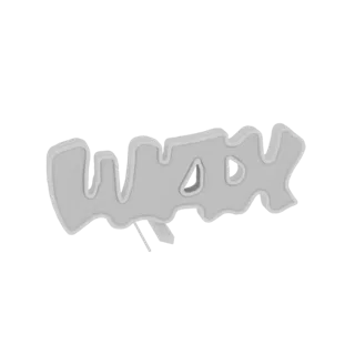 Ein 3D-Modell des Wortes 'Welliges' in einer stilisierten, fließenden, graffiti-ähnlichen Schriftart mit hellgrauer Oberfläch