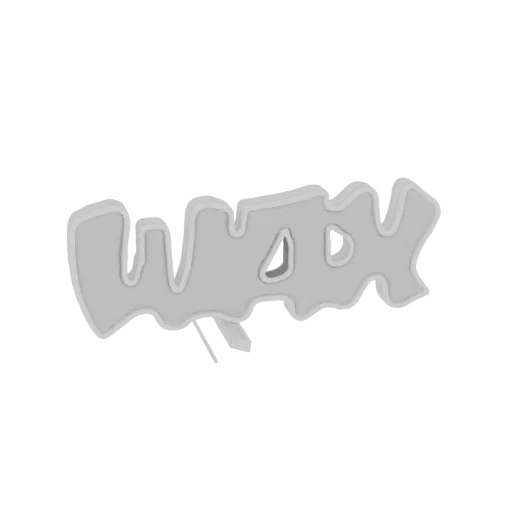 Un modello 3D della parola 'Ondulato' reso in un font stilizzato, fluido, simile ai graffiti con una finitura grigio chiaro.