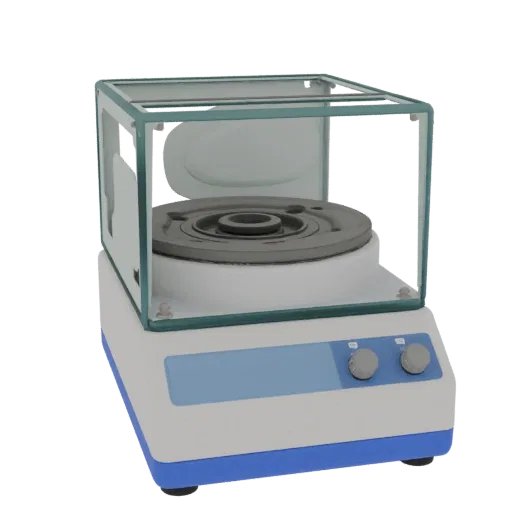 Biology Centrifuge 3D model, side profile view, technical viewport render, showing glass, recognizable lab forms.