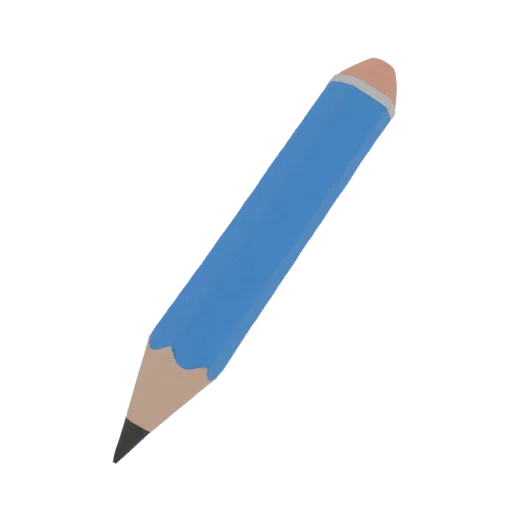 3D model of a blue pencil with graphite tip and eraser on a black background