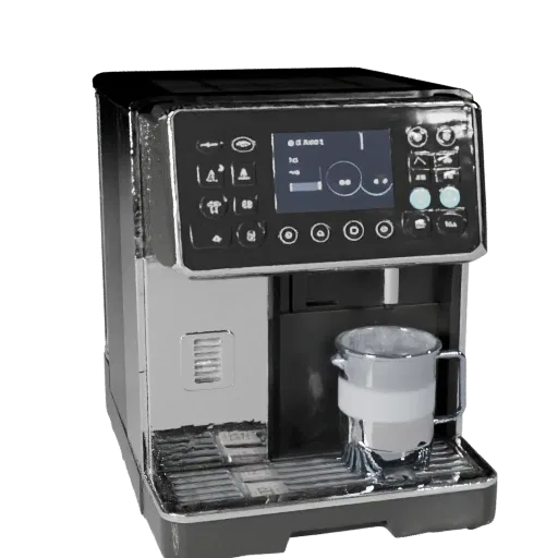 Smart Coffee Machine Modular 3D model, dining room, isometric modular kit view, plastic detail.