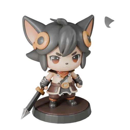 Chibi Animal Figurine product render 3D model preview showing pose, three-quarter view and surface detail