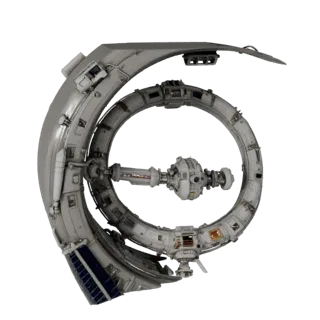 Deep Space Station Corridor Realistic 3D model, three-quarter studio render, showing metal modules, form detail.
