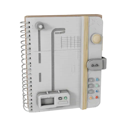 Home Office Notebook Realistic 3D model, three-quarter studio render, showing plastic, desk-scale silhouettes.