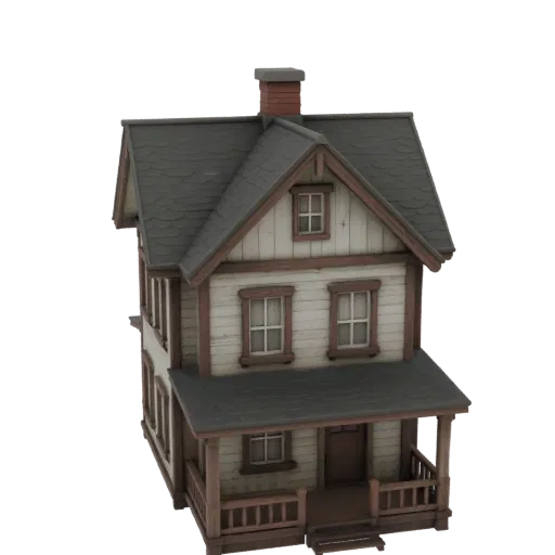 3D model of house from "Hello Neighbor: Act 3" game with gable roof, porch, and windows