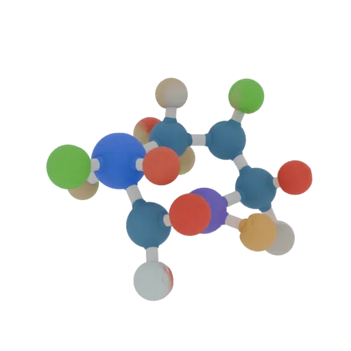 Organic Molecule Set Realistic 3D model, three-quarter studio render, showing colored spheres, molecule layout.