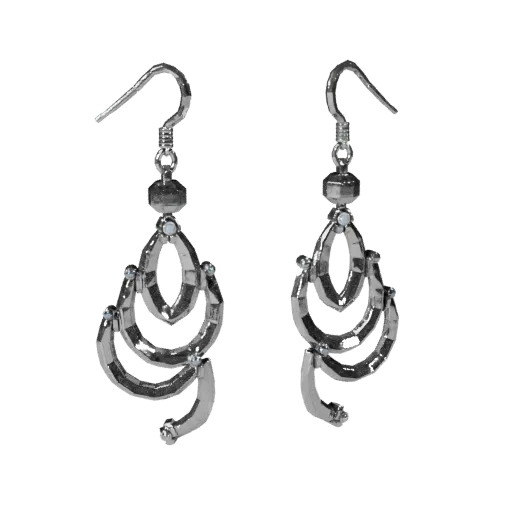 Chandelier Hoop Earrings game ready 3D model, top-down studio render, showing earring silhouette and surface contrast.