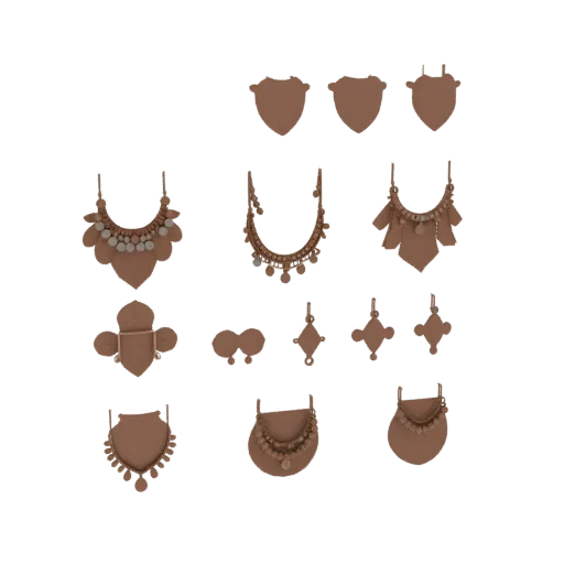 Gold Boho Jewelry Set 3D model, three-quarter front view, AR viewer studio render, gold finish.