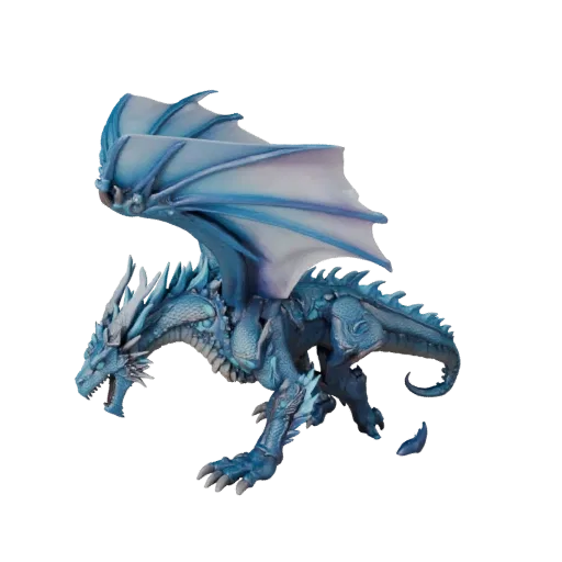 Modelo 3D Dragão de Gelo, render de vida selvagem em vista lateral, asset animal pronto para Blender com transições mágicas d