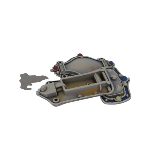 Modelo 3D detalle render Broche Vintage, toma de perfil de estudio, resaltando forma y detalle de acabado del broche.