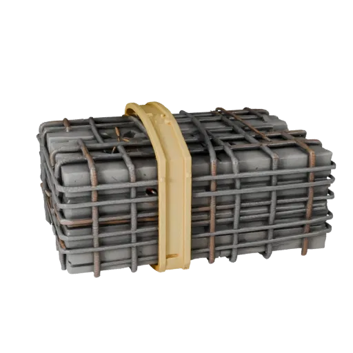 Temporary Rebar Bundle Low Poly 3D model, game viewport three-quarter view, showing concrete, site-ready silhouettes.