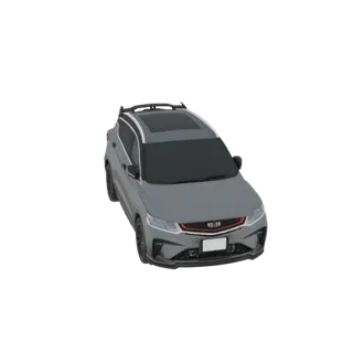 3D model of a gray Geely Coolray SUV with a sunroof, viewed from a front-three-quarter angle.