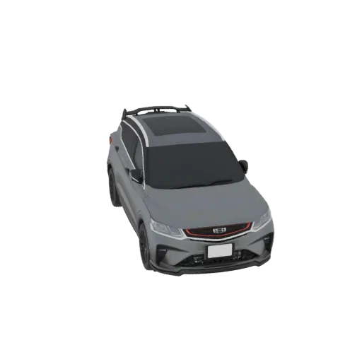 3D model of a gray Geely Coolray SUV with a sunroof, viewed from a front-three-quarter angle.
