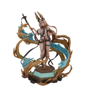 3D-Modell einer ägyptischen Göttin der Gerechtigkeit, die auf einem detaillierten Sockel steht und die Waage der Gerechtigkei