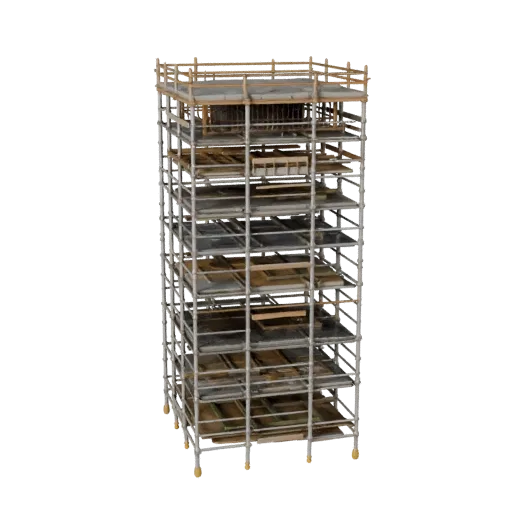 Heavy Duty Scaffold Tower 3D model, side profile view, technical viewport render, showing concrete, form detail.
