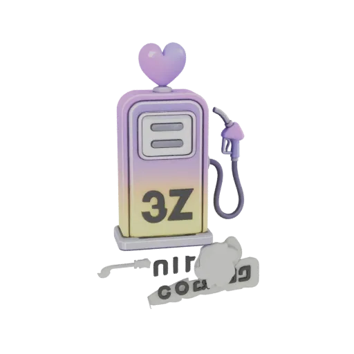 3D model of a retro gas pump with a pastel heart topper and a "3Z" logo, set against a white background.