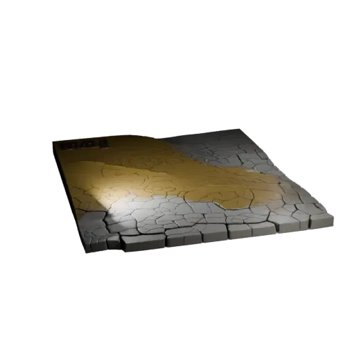 Cracked Dry Lake Bed Unity 3D model, isometric viewport view, showing layered soil, dune ridges.