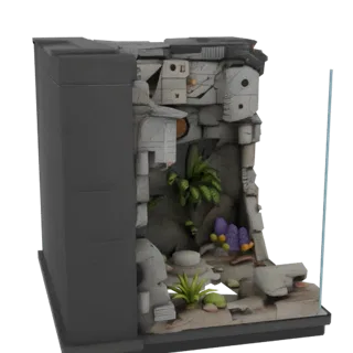Modèle 3D grot d'angle futuriste pour aquarium avec plantes et champignons