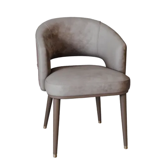 Velvet Dining Chair 3D model, dining room, three-quarter front view, Unreal Engine viewport, wood detail.