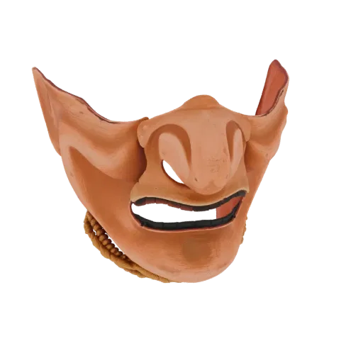 3D model of a traditional Japanese Oni mask with a fierce expression, sharp features, and textured finish.