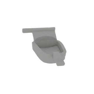A minimalist, light gray 3D model of a toilet bowl against a black background.