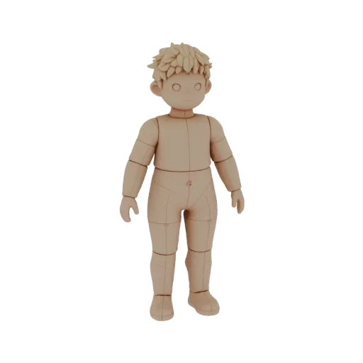 3D model of an articulated 5-year-old child doll blank, 11 cm tall, with a smooth face for sculpting.