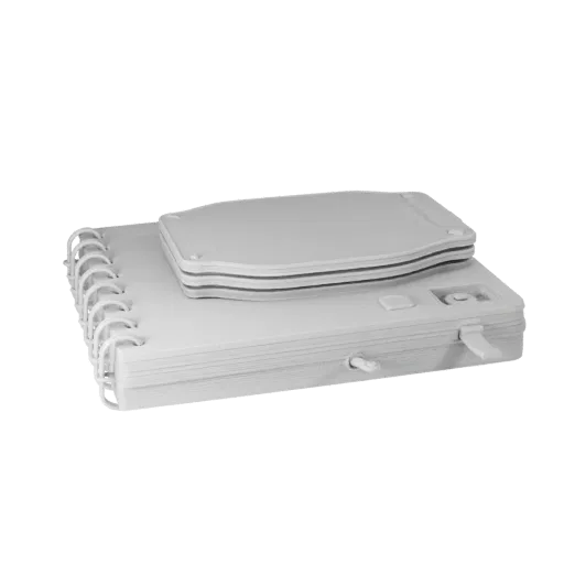 Minimal Notebook 3D model, three-quarter front view, Unity viewport, showing plastic, desk-scale silhouettes.