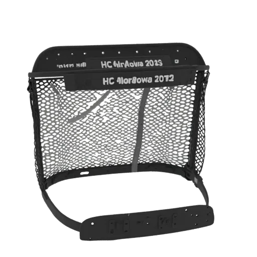 3D model of a hockey puck stand shaped like goalposts with HC Mordovia 2012 inscription
