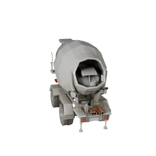 Site Safety Concrete Mixer Low Poly 3D model, game viewport three-quarter view, showing concrete, form detail.