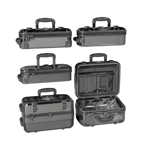 Travel Style Suitcase Stylized 3D model, stylized isometric render, showing plastic, usable openings.