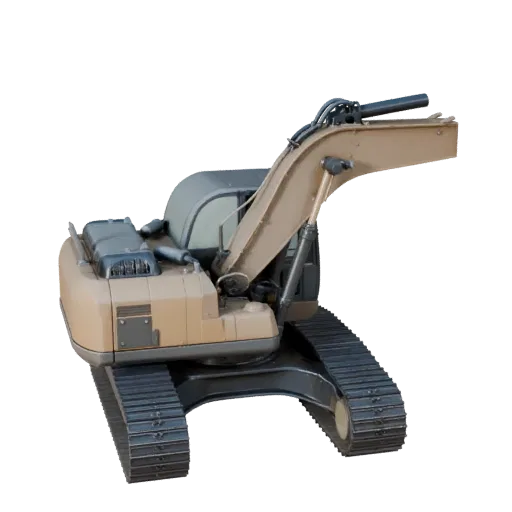 Roadwork Excavator Realistic 3D model, three-quarter studio render, showing painted steel, large mechanical silhouettes.