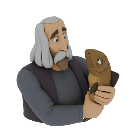 Old Man Holding a Fish 3D Model