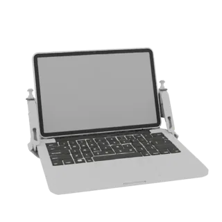 Modello 3D supporto tablet-tastiera, che imita un laptop, con cerniere regolabili
